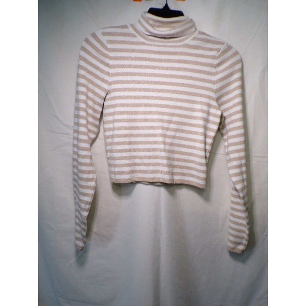 Forever 21 Women's Large Striped Cropped Turtleneck Long Sleeve Top